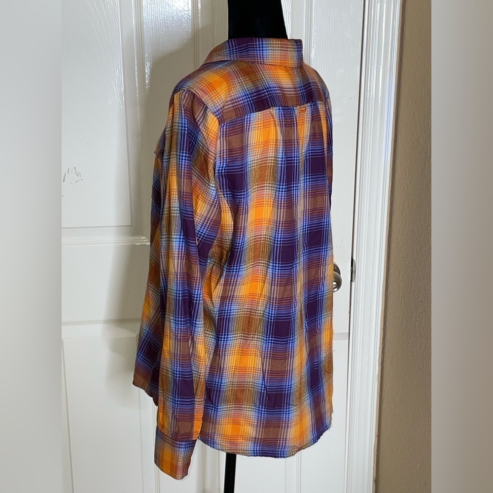 Woolrich Plaid Flannel Long Sleeve Shirt Purple /Orange/Blue Women’s Size XL - Picture 2 of 7